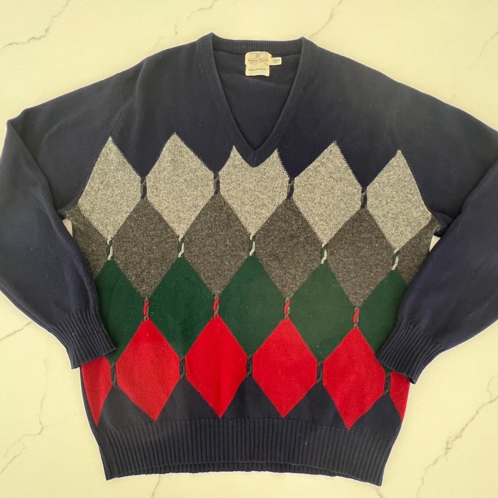 Vintage Neiman Marcus hand Intarsia Cashmere Sweater,,Made in Scotland,Cashmere